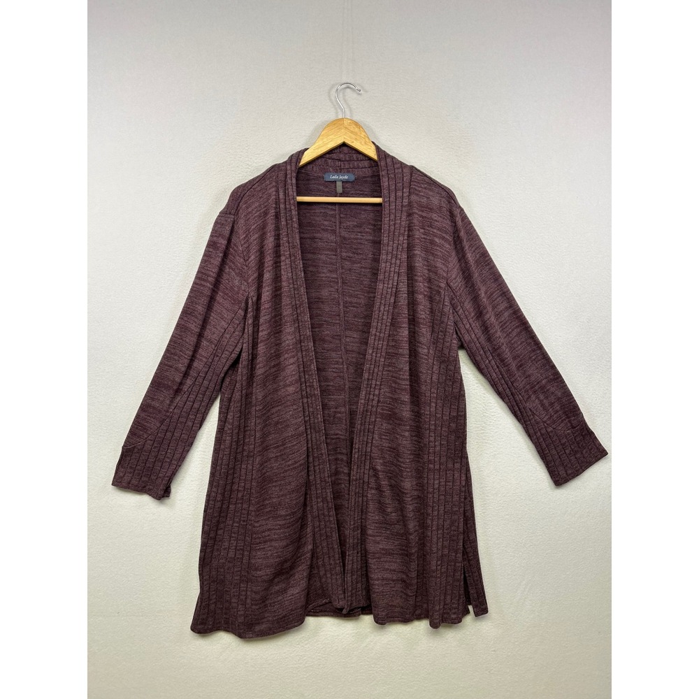 Laila Jayde Cozy Minimalist Womens 3X Purple Space Dye Ribbed Open Cardigan‎